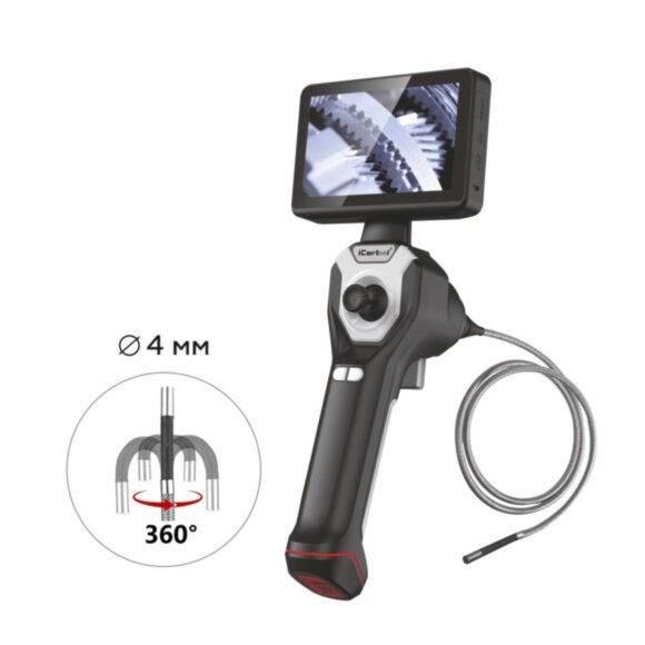 Видеоэндоскоп профессиональный управляемый 4х360°, экран 4.5", 1Мп, 1280х720, 1м, 4мм зонд, всесторонняя артикуляция iCartool IC-VC104AW