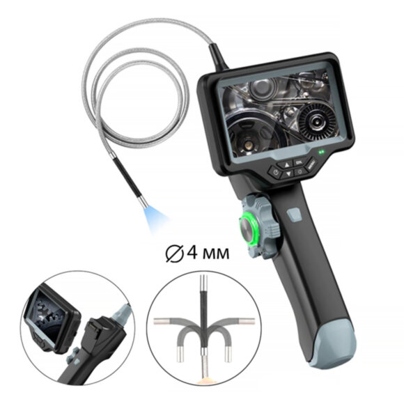 Видеоэндоскоп управляемый оптоволоконная подсветка, экран 4.5", 1Мп, 1280х720, 1м, 4мм зонд, 360° iCartool IC-VC1042WL