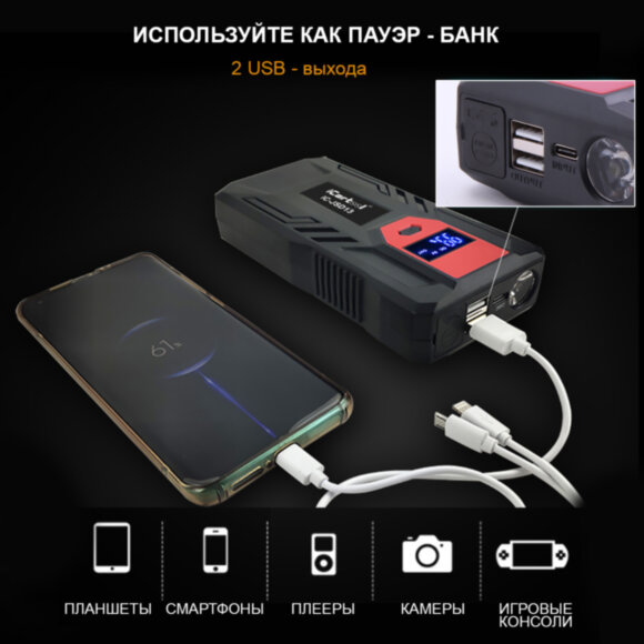 Пуско-зарядное устройство 12В, 12 800 мАч, 400/800А iCartool IC-JSD13