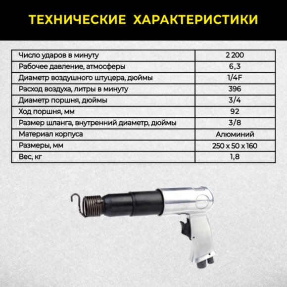 Пневматический молоток Technicom TC-AH250, 6,3 Бар, 396 л/мин, 2000 уд/мин