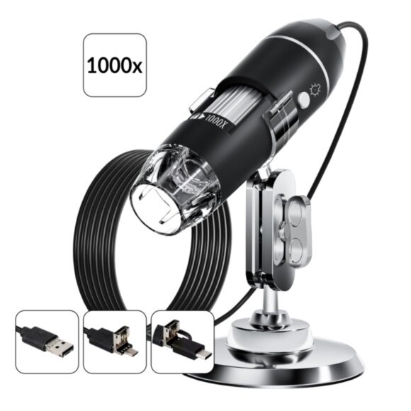 Микроскоп цифровой USB/Micro-USB/Type-C, 2Мп, 1000X, 1920x1080, 1.5м iCartool IC-V317
